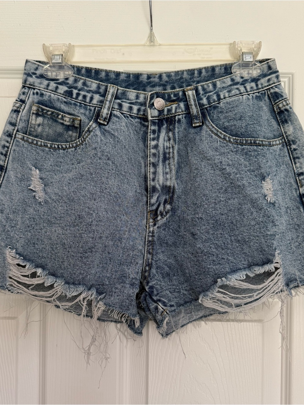 SHEIN Washed Light Blue Distressed High-Waist Denim Shorts